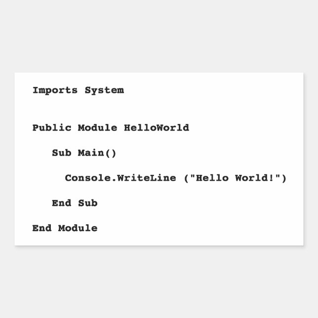 Sticker Rectangulaire Accueil du monde de Visual Basic Hello (Devant)