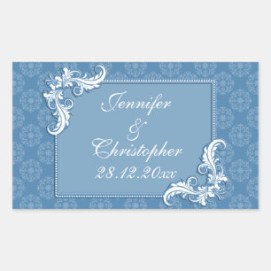 Sticker Rectangulaire Acier bleu Damas et Mariage de charpente fleurie