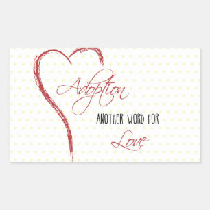 Sticker Rectangulaire Adoption, Dots Jaunes avec Coeur Rouge