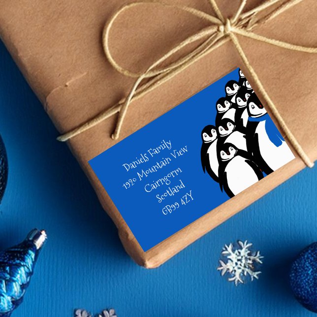 Sticker Rectangulaire Adresse de retour Pingouin de Noël Bleu (Créateur téléchargé)