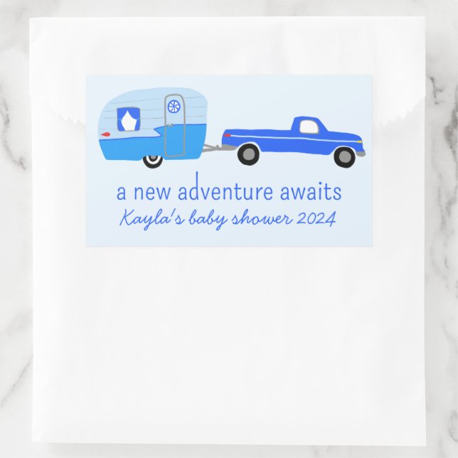 Sticker Rectangulaire Adventure Attend un BABY SHOWER de camion et de re (Sac)