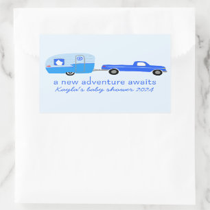 Sticker Rectangulaire Adventure Attend un BABY SHOWER de camion et de re