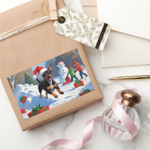 Sticker Rectangulaire Affenpinscher Festive de Noël Scène de neige