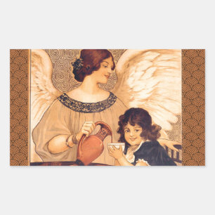 Sticker Rectangulaire Affiche Antique d'Ange au Chocolat Français : Art