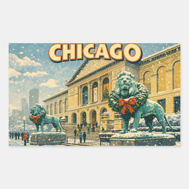 Sticker Rectangulaire Affiche de l'Institut d'Art de Chicago en hiver (Devant)