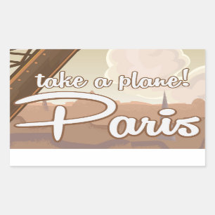 Sticker Rectangulaire Affiche de voyage de Paris vintage dessin animé