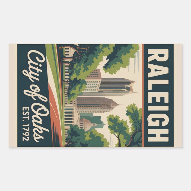 Sticker Rectangulaire Affiche de voyage rétro de Raleigh Caroline du Nor (Devant)