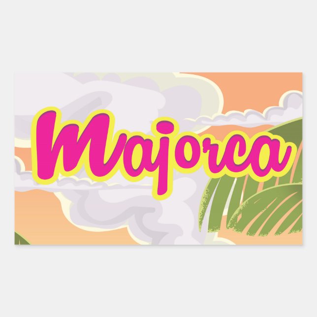 Sticker Rectangulaire affiche de voyage vintage majorque. (Devant)