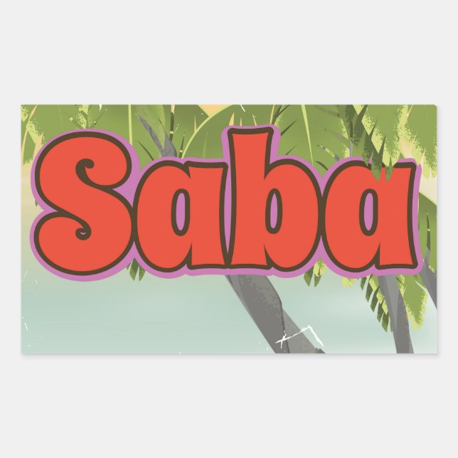 Sticker Rectangulaire Affiche de voyage vintage Saba. (Devant)