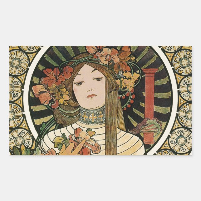 Sticker Rectangulaire Affiche vintage Alfonse Mucha Trappistine Nouveau (Devant)