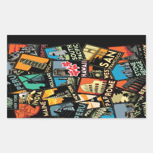 Sticker Rectangulaire Affiches la rétro Europe vintage Asie Etats-Unis