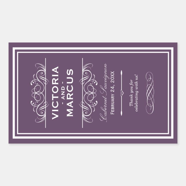 Sticker Rectangulaire Aiguille Mariage Vin Bouteille Monogramme Favorise (Devant)