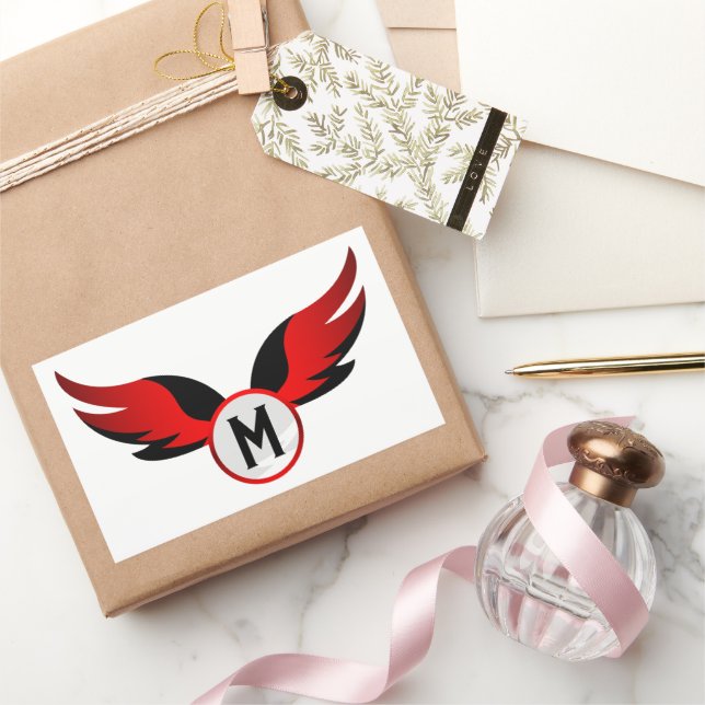 Sticker Rectangulaire Aile d'aigle rouge avec nom personnalisé (Cadeaux)