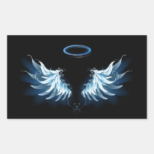 Sticker Rectangulaire Ailes d'ange lumineuses bleues sur fond noir