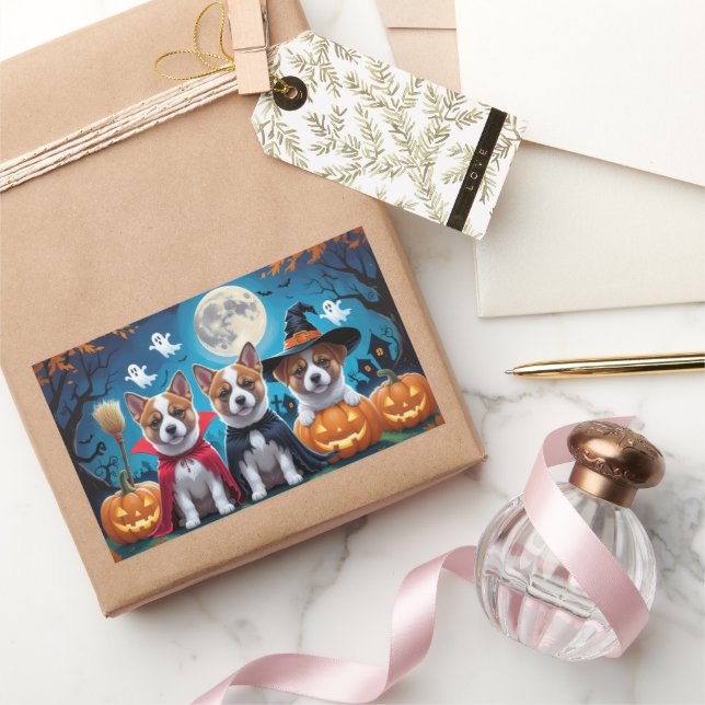 Sticker Rectangulaire Akita Chiens Citrouille Halloween Funny (Cadeaux)