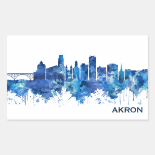 Sticker Rectangulaire Akron Ohio Skyline Blue