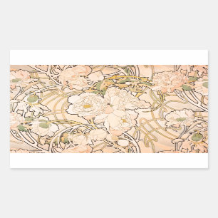 Sticker Rectangulaire Alfonse Mucha Art Nouveau Peonies