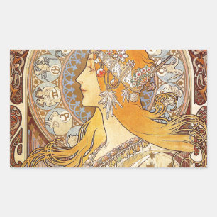 Sticker Rectangulaire Alfonse Mucha Zodiaque Art Nouveau Femme