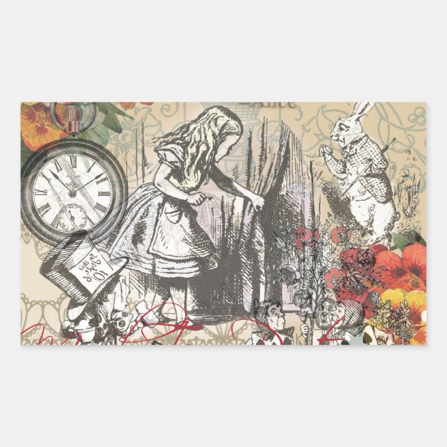 Sticker Rectangulaire Alice au pays des merveilles Rideau Art classique (Devant)