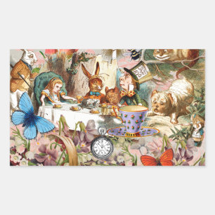 Sticker Rectangulaire Alice au pays des merveilles Tea Party Art