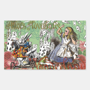 Sticker Rectangulaire alice cartes pays des merveilles