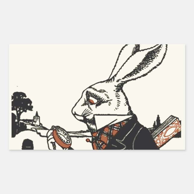 Sticker Rectangulaire Alice Lapin Blanc Classique Wonderland  (Devant)