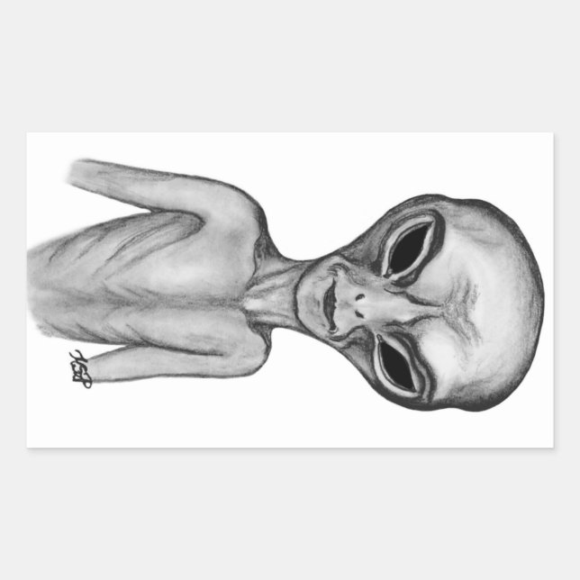 Sticker Rectangulaire Alien gris, je veux croire (Devant)
