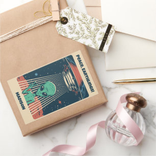 Sticker Rectangulaire Alien UFO de texte personnalisé