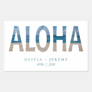Sticker Rectangulaire Aloha Hawaii Beach Mariage tropical Bienvenue