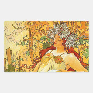 Sticker Rectangulaire Alphonse Mucha Art Nouveau Automne
