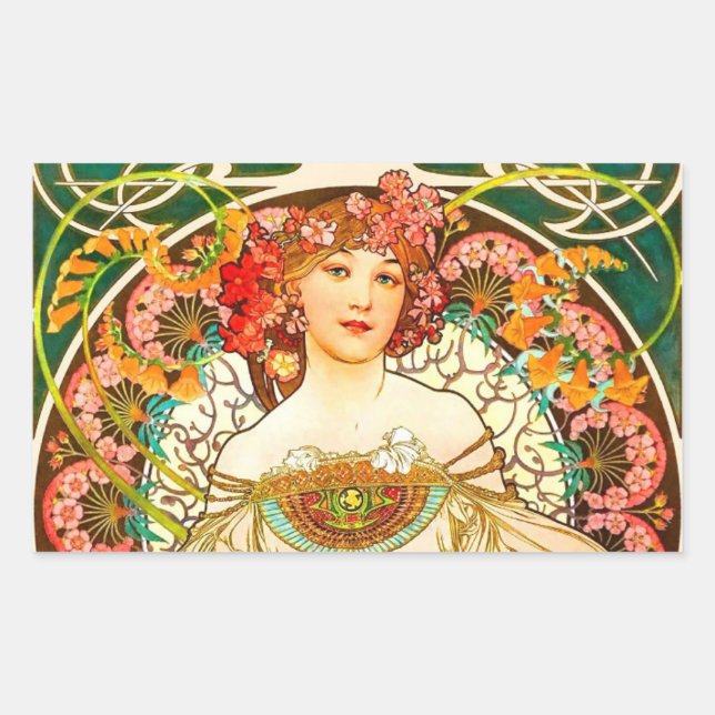 Sticker Rectangulaire Alphonse Mucha Art Nouveau Daydream (Devant)