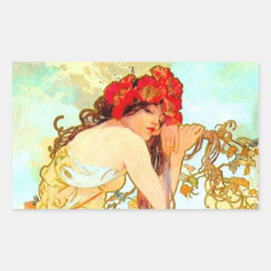 Sticker Rectangulaire Alphonse Mucha Art Nouveau Été