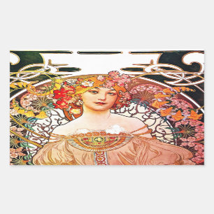 Sticker Rectangulaire Alphonse Mucha Daydream Floral Vintage Art Nouveau