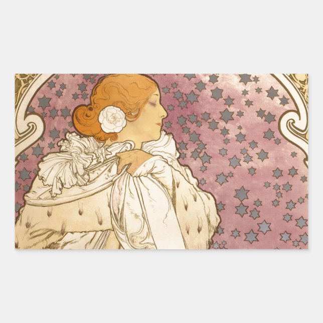 Sticker Rectangulaire Alphonse Mucha La Dame Aux Camelias : Art Nouveau  (Devant)