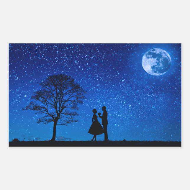 Sticker Rectangulaire Amants sous une pleine lune       (Devant)