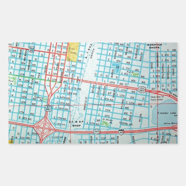 Sticker Rectangulaire AMARILLO, TX Carte Vintage (Devant)