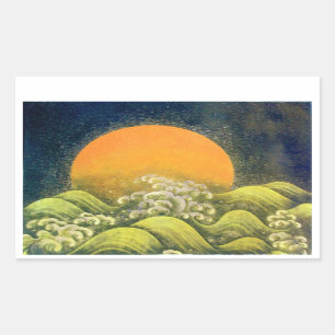 Sticker Rectangulaire AMATERASU, DÉESSE du SOLEIL, noir de vert jaune