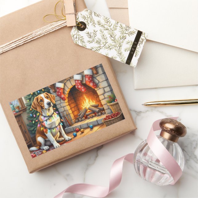 Sticker Rectangulaire American English Foxhound Christmas Lights  (Cadeaux)