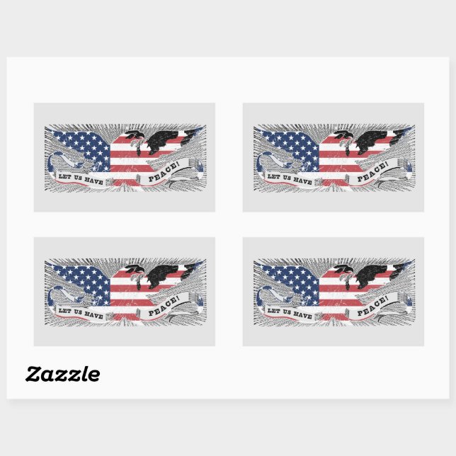 Sticker Rectangulaire American Flag Peace Eagle Americana Patriotic Art (Feuille)