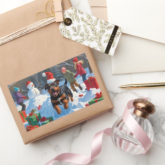 Sticker Rectangulaire American Staffordshire Noël Festive Neige (Cadeaux)