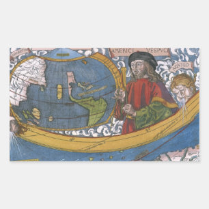 Sticker Rectangulaire Amerigo Vespucci Explorer sur une carte des Amériq