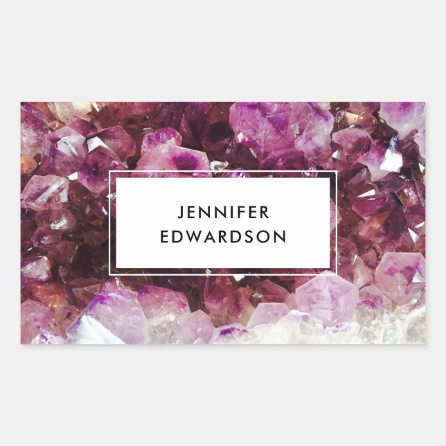 Sticker Rectangulaire Améthyste mauve cristal professionnel (Devant)