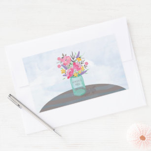 Sticker Rectangulaire Ami Fête des Mères Jar Vase avec Fleurs