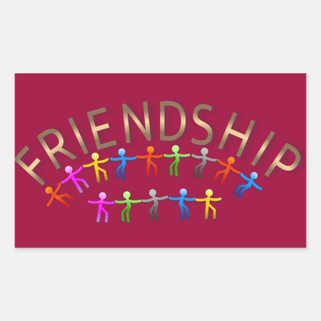 Sticker Rectangulaire Amitié, Enfants Tenant Les Mains Design (Devant)