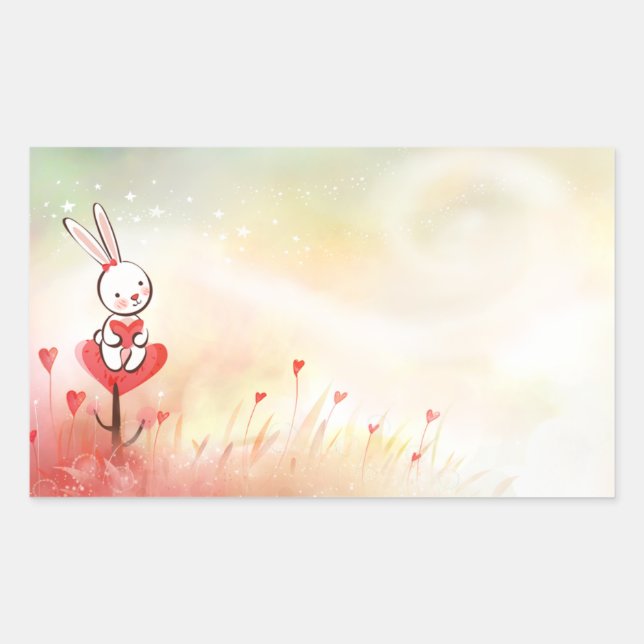 Sticker Rectangulaire Amour Coeurs Bunny (Devant)