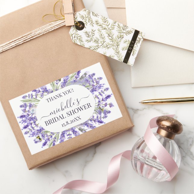 Sticker Rectangulaire Amour et Lavande | Élégante Faveur de Remerciement (Cadeaux)
