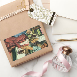 Sticker Rectangulaire Amour et Romance Vintage, Dame au Soda Shop