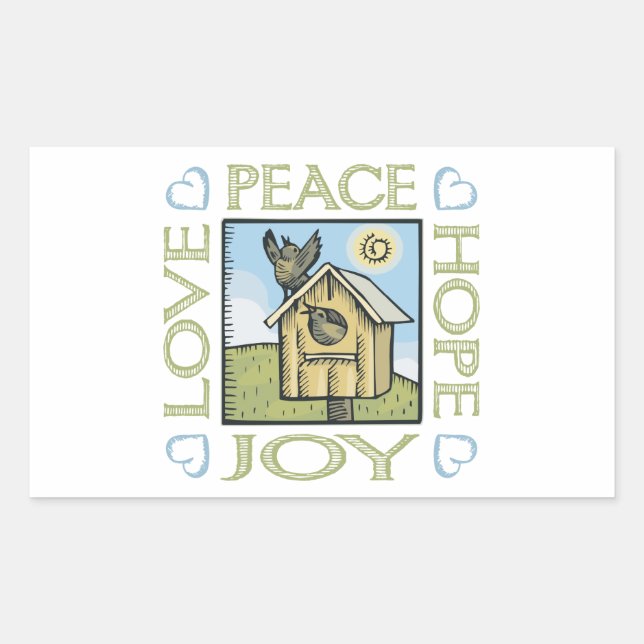 Sticker Rectangulaire Amour, Paix, Espoir, Joie (Devant)