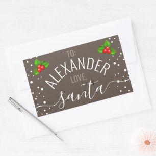 Sticker Rectangulaire "Amour, Père Noël" Nom personnalisé Taupe Fêtes