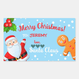 Sticker Rectangulaire Amour, Santa & Pain d'épice Noël Bleu Personnalisé
